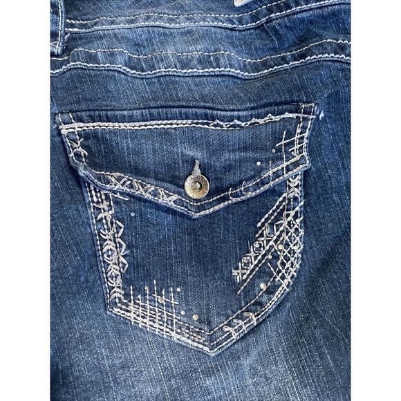Ariya Jeans Shorts Womens 24 Blue Denim Mid Rise Plus Size Flap Pocket Embroider - Picture 7 of 11